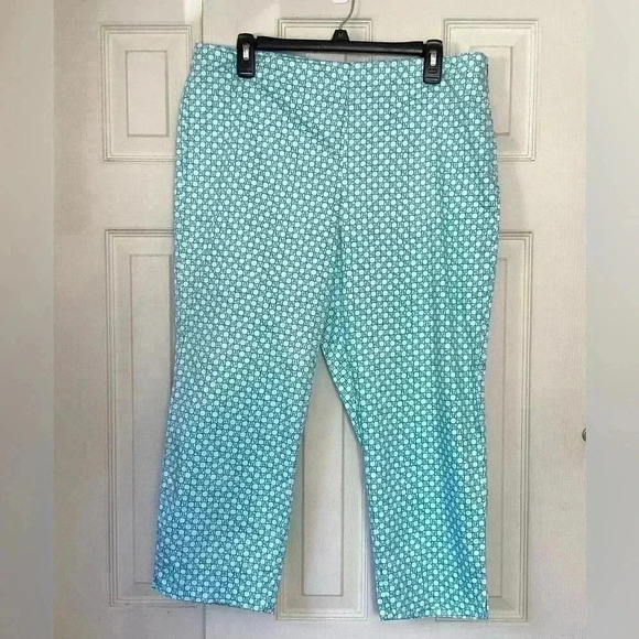 Talbots Perfect Crop Turquoise Geometric print 98% Cotton Pants Size 16 - Picture 12 of 12